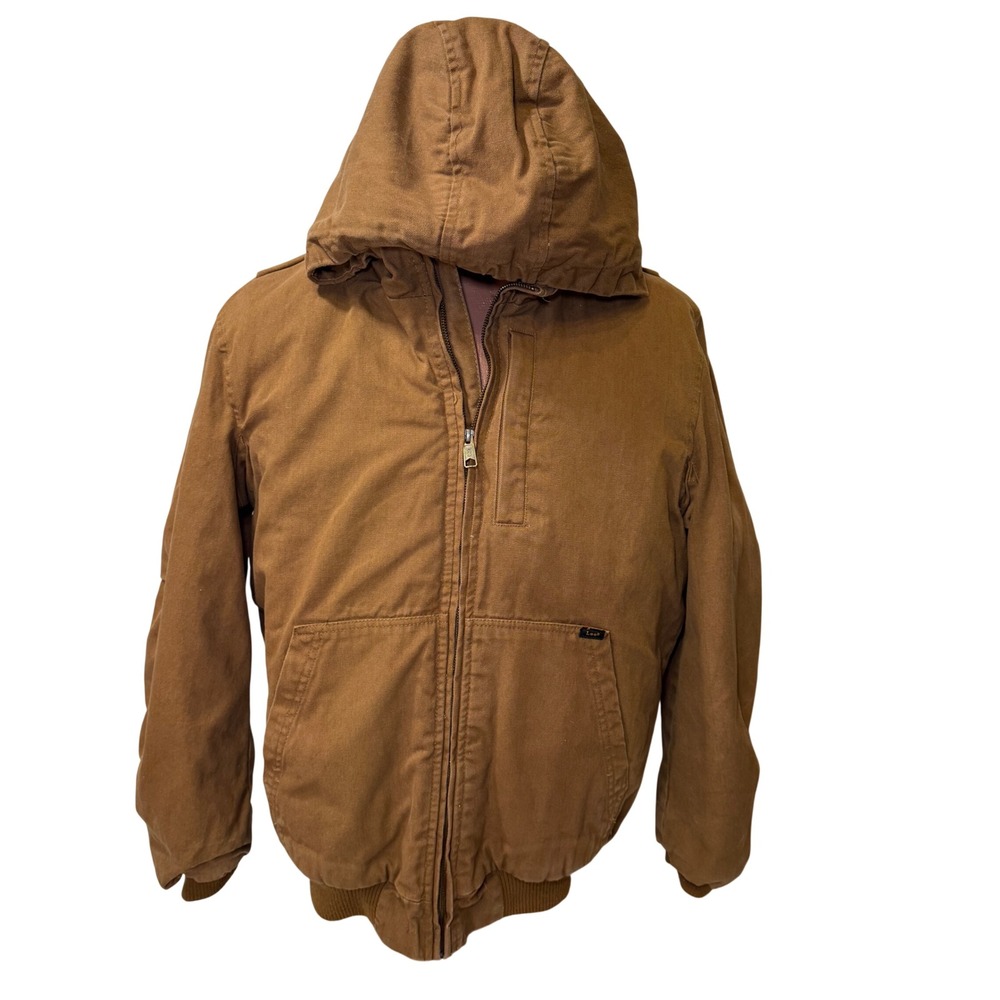 Lee Premium Select Mens Brown Sherpa Lined Canvas Hooded Work Jacket Size M